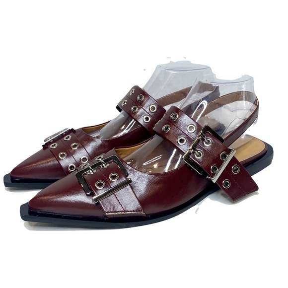 KaroNairy Buckle Ballet Flats, Pointy Toe Slingback, Square Toe Size 10 - Picture 8 of 11